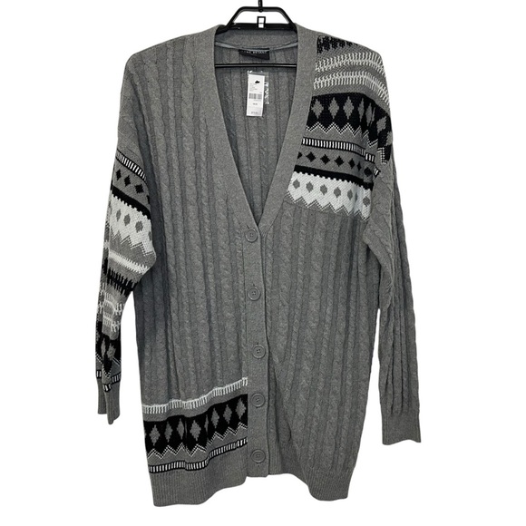 Lane Bryant Classic Button-Front Cable Jacquard Cardigan Sz 18/20 Gray Nordic - Picture 3 of 9